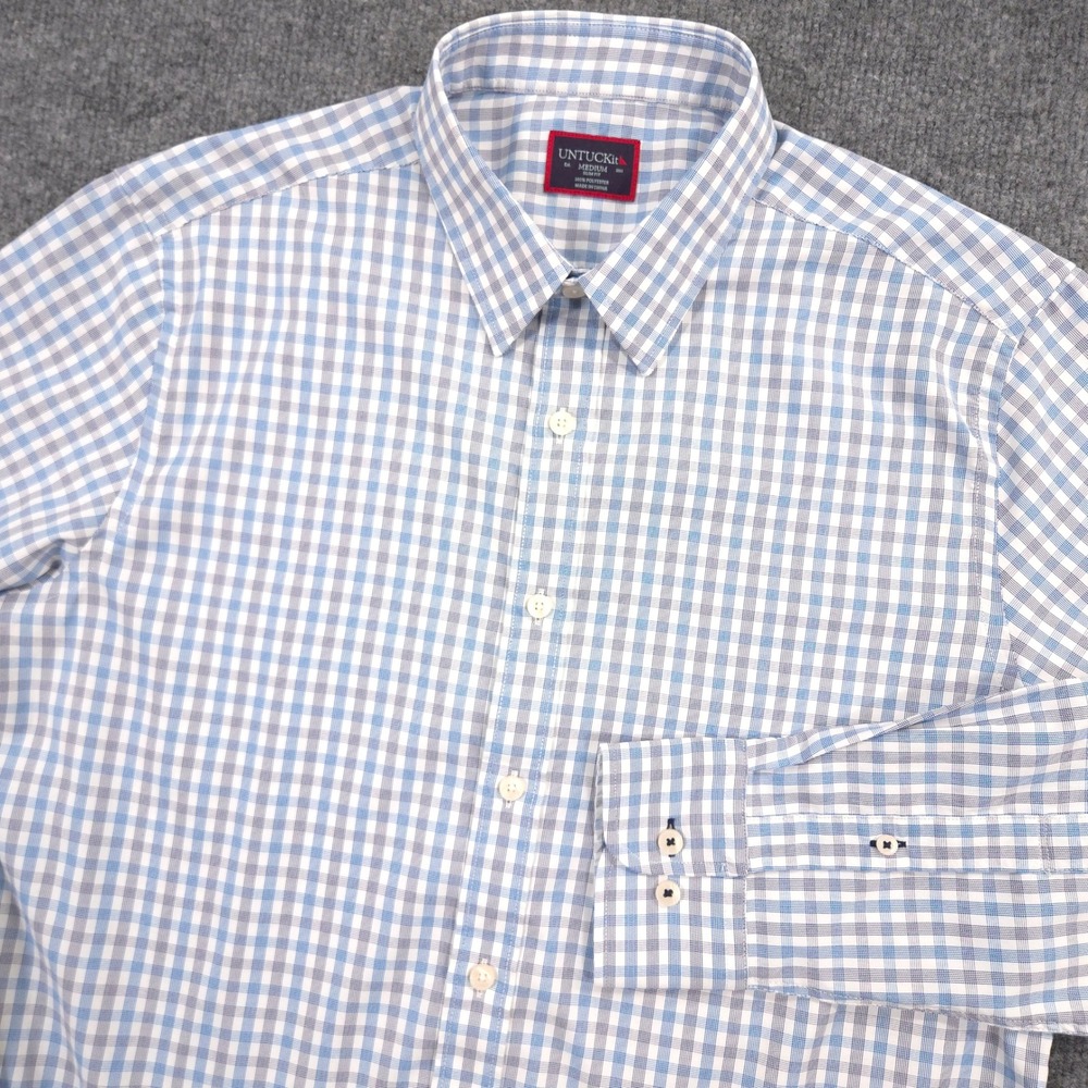 UNTUCKit Shirt Mens M Blue Gingham Duras Performance Slim Fit Long Sleeve Preppy